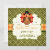 Elegant Rustic Cute Turkey Thanksgiving Dinner Kaart (Voorkant)