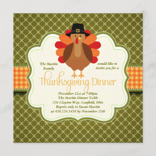 Elegant Rustic Cute Turkey Thanksgiving Dinner Kaart