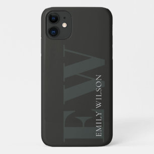 Elegant Rustic Dark Dusky Green Black Monogram Case-Mate iPhone Case