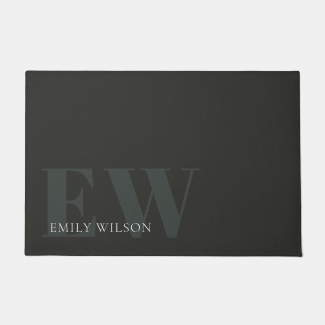 Elegant Rustic Dark Dusky Green Black Monogram Deurmat (Voorkant)