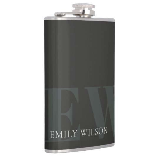 Elegant Rustic Dark Dusky Green Black Monogram Heupfles (Rechts)