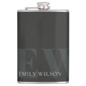 Elegant Rustic Dark Dusky Green Black Monogram Heupfles (Voorkant)