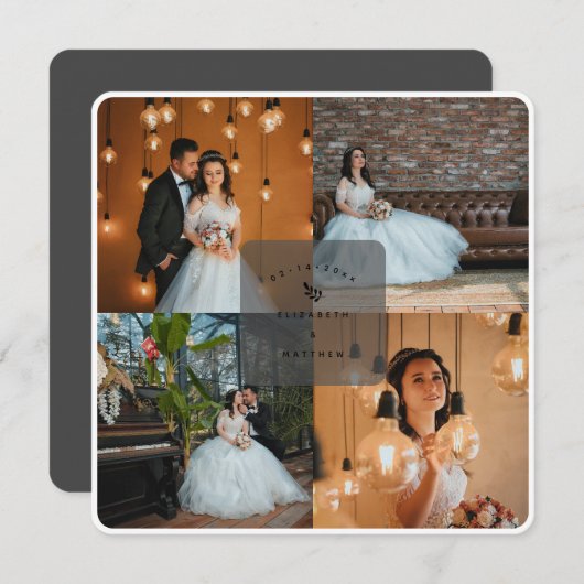 Elegant Rustic Dark Gray 4 Foto Collage Wedding Bedankkaart (Voorkant / Achterkant)