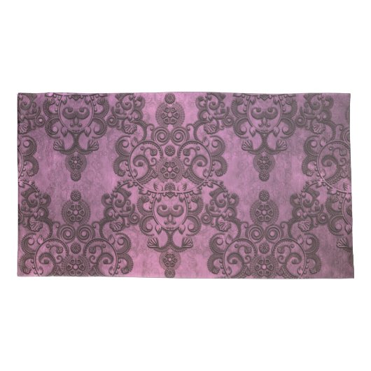 Elegant Rustic Distsed Paars Damask Patroon Kussensloop (Achterkant-Links)