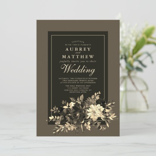 Elegant Rustic Dried Floral Autumn Wedding Kaart (Staand voorkant)
