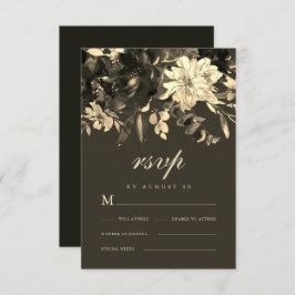 Elegant Rustic Dried Floral Chocolate Brown RSVP Kaartje
