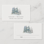 Elegant Rustic Dusky Green Blue Pine Bossen Weddin Plaatskaartje (Voorkant / Achterkant)