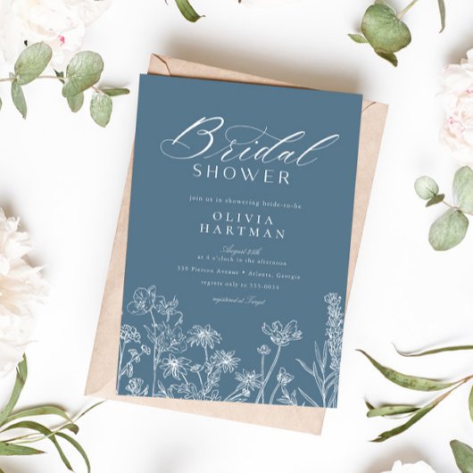 Elegant Rustic Dusty Blue Wildflower Vrijgezellenf Kaart