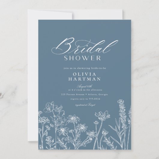 Elegant Rustic Dusty Blue Wildflower Vrijgezellenf Kaart (Voorkant)