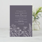 Elegant Rustic Dusty Paarse Wildflower Wedding Kaart (Staand voorkant)