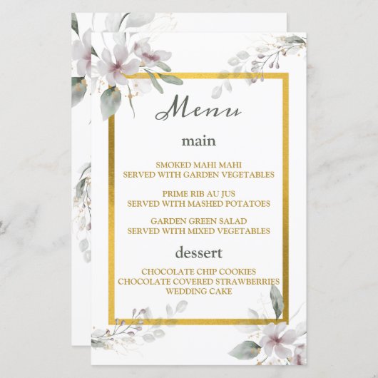 Elegant Rustic Dusty White Flowers Waterverf Gold (Voorkant / Achterkant)