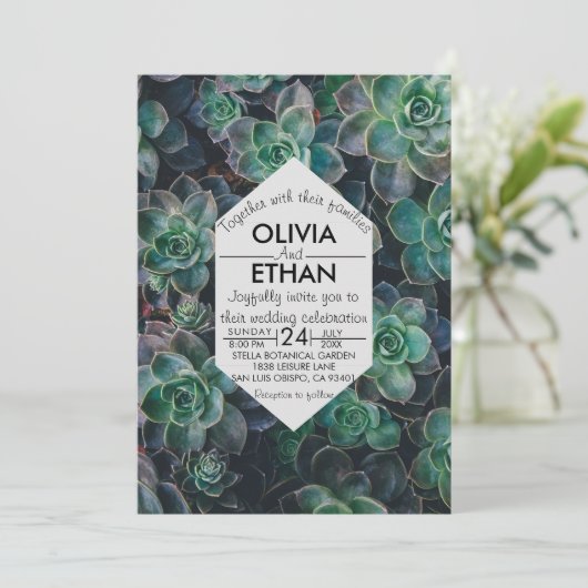 Elegant rustic emerald green Wedding Invitation Kaart (Staand voorkant)