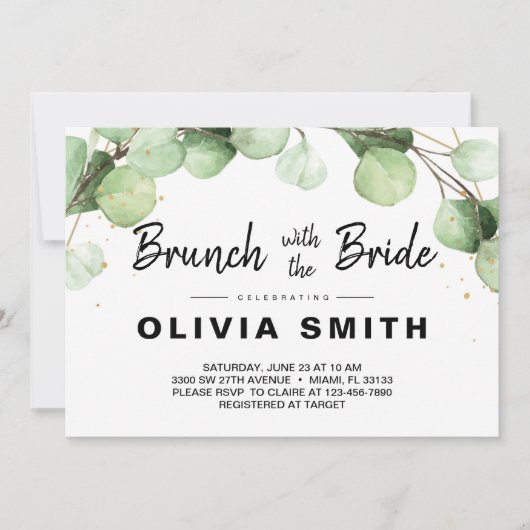 Elegant Rustic Eucaliptus Brunch met bride Kaart (Voorkant)