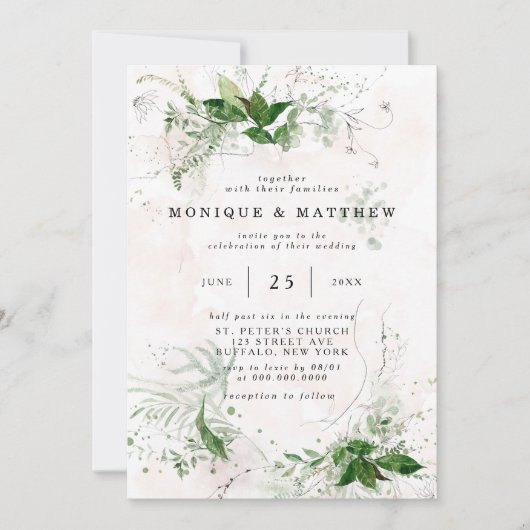 Elegant Rustic Eucalyptus blaast roze bruiloft uit Kaart (Voorkant)