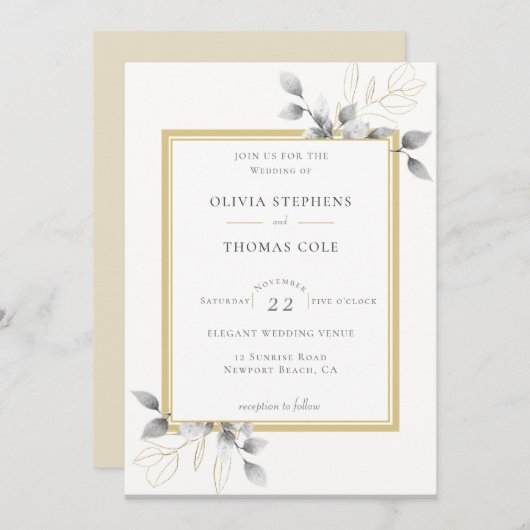 Elegant Rustic Eucalyptus Black White Weddenschap Kaart (Voorkant / Achterkant)