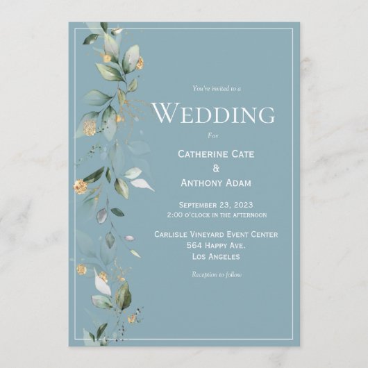 Elegant Rustic Eucalyptus Blue Wedding Kaart (Voorkant)