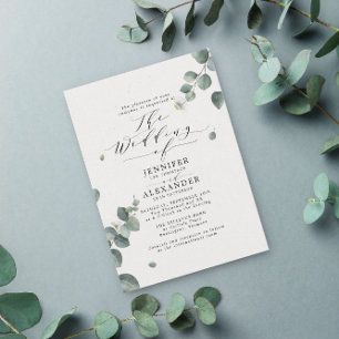 Elegant Rustic Eucalyptus Calligraphy Wedding Kaart