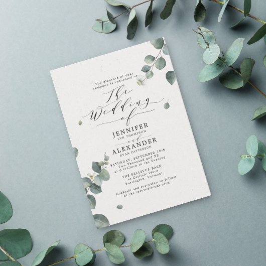 Elegant Rustic Eucalyptus Calligraphy Wedding Kaart