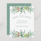 Elegant Rustic Eucalyptus Floral Save the Date (Voorkant / Achterkant)
