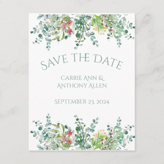 Elegant Rustic Eucalyptus Floral Save the Date (Voorkant)