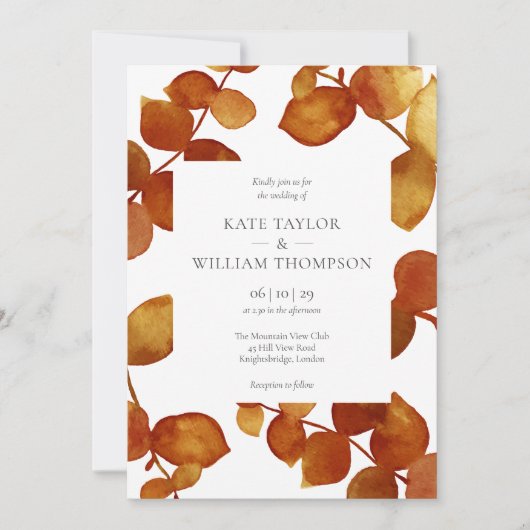 Elegant Rustic Eucalyptus Floral Wedding Kaart (Voorkant)