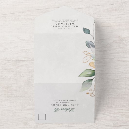 Elegant Rustic Eucalyptus Greenery Elegant Wedding All In One Uitnodiging (Buitenkant)