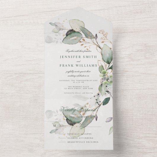 Elegant Rustic Eucalyptus Greenery Elegant Wedding All In One Uitnodiging (Binnen)