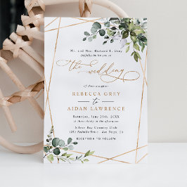 Elegant Rustic Eucalyptus Greenery Gold Wedding Kaart