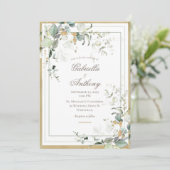 Elegant Rustic Eucalyptus Greenery Gold Wedding Kaart (Staand voorkant)
