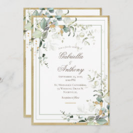 Elegant Rustic Eucalyptus Greenery Gold Wedding Kaart