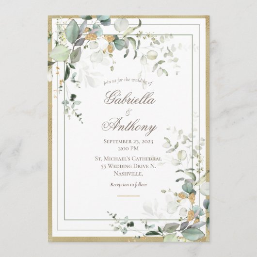 Elegant Rustic Eucalyptus Greenery Gold Wedding Kaart (Voorkant)