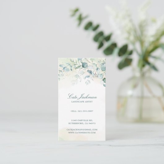 Elegant Rustic Eucalyptus Greenery Visitekaartje (Staand voorkant)