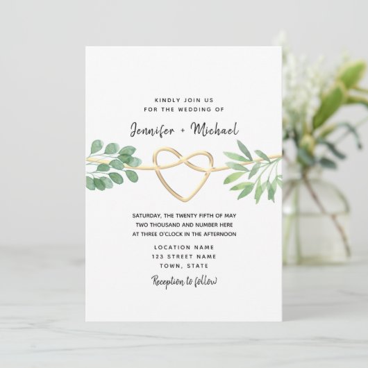 Elegant Rustic Eucalyptus Greenery Wedding Invitat Kaart (Staand voorkant)
