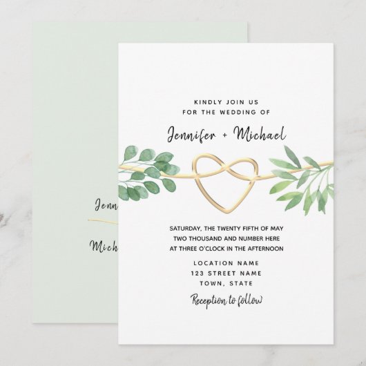 Elegant Rustic Eucalyptus Greenery Wedding Invitat Kaart (Voorkant / Achterkant)