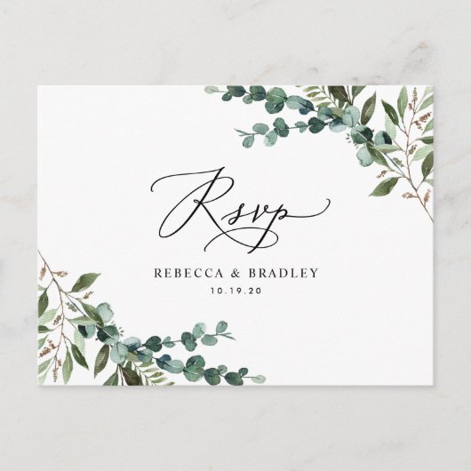 Elegant Rustic Eucalyptus Greenery Wedding RSVP Briefkaart (Voorkant)