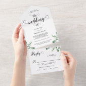 Elegant Rustic Eucalyptus Leaves Greenery Wedding All In One Uitnodiging (Afscheurbaar)