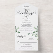 Elegant Rustic Eucalyptus Leaves Greenery Wedding All In One Uitnodiging (Binnen)