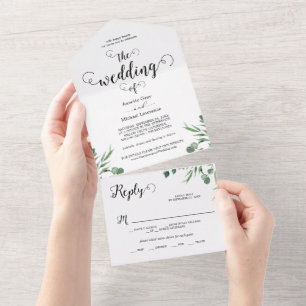 Elegant Rustic Eucalyptus Leaves Greenery Wedding All In One Uitnodiging