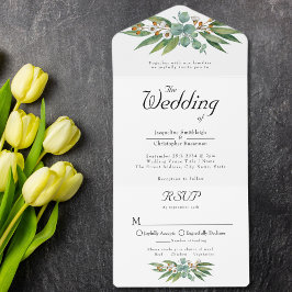 Elegant Rustic Eucalyptus Leaves Greenery Wedding All In One Uitnodiging