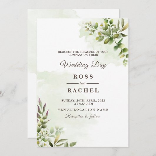 Elegant Rustic Eucalyptus Leaves Greenery Wedding Kaart (Voorkant / Achterkant)