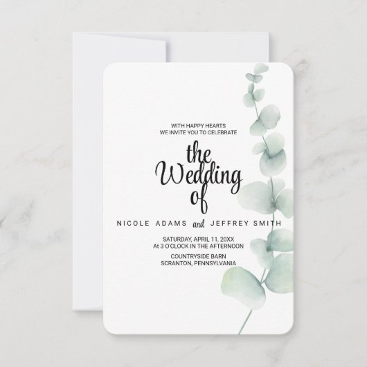 Elegant Rustic Eucalyptus Leaves Greenery Wedding Kaart (Voorkant)