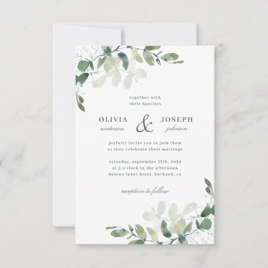 Elegant Rustic Eucalyptus Leaves Greenery Wedding Kaart (Voorkant)