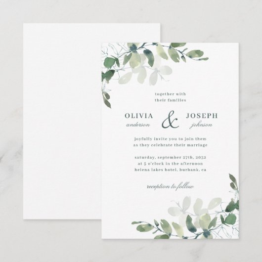 Elegant Rustic Eucalyptus Leaves Greenery Wedding Kaart (Voorkant / Achterkant)