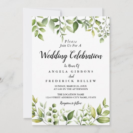 Elegant Rustic Eucalyptus Leaves Greenery Wedding Kaart (Voorkant)