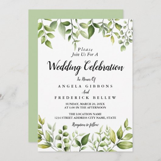 Elegant Rustic Eucalyptus Leaves Greenery Wedding Kaart (Voorkant / Achterkant)