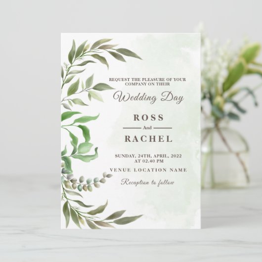 Elegant Rustic Eucalyptus Leaves Greenery Wedding Kaart (Staand voorkant)