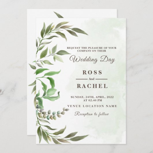 Elegant Rustic Eucalyptus Leaves Greenery Wedding Kaart (Voorkant / Achterkant)