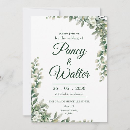 Elegant Rustic Eucalyptus Leaves Greenery Wedding Kaart (Voorkant)