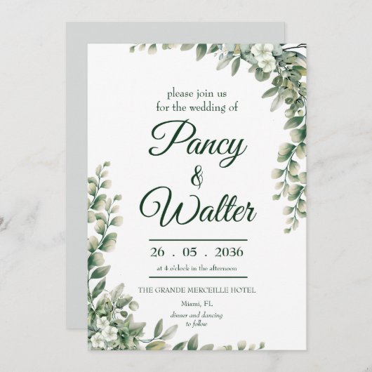 Elegant Rustic Eucalyptus Leaves Greenery Wedding Kaart (Voorkant / Achterkant)