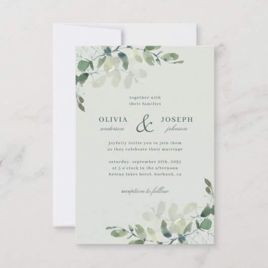 Elegant Rustic Eucalyptus Leaves Greenery Wedding Kaart (Voorkant)